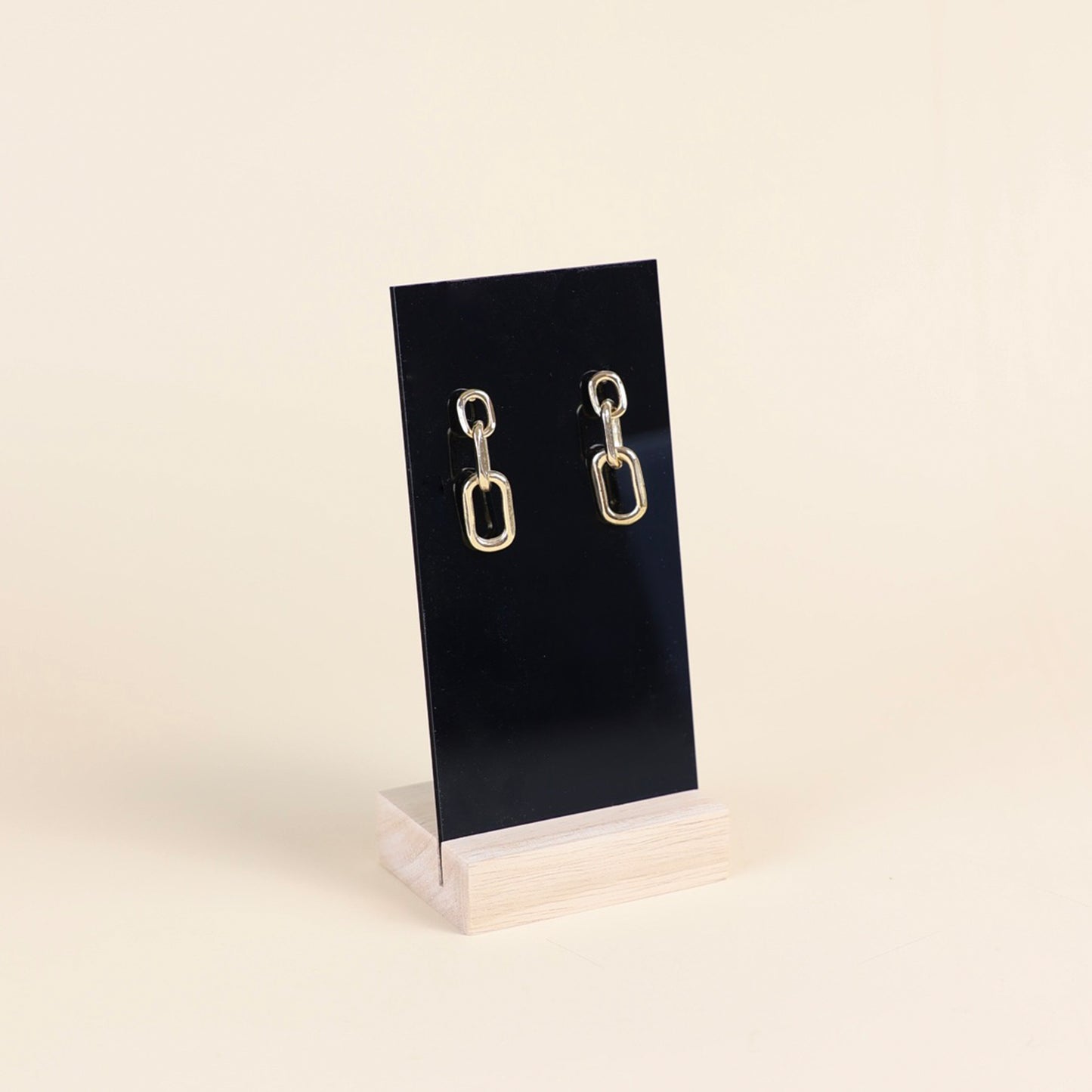 Présentoir pour boucles d'oreilles en acrylique noir et bois naturel
