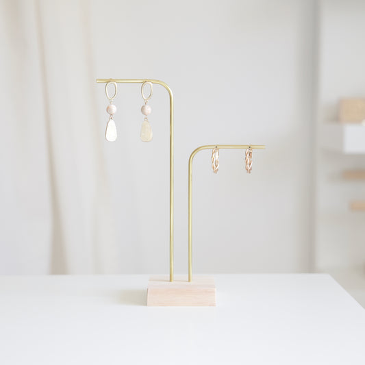 brass and wood earring display stand 