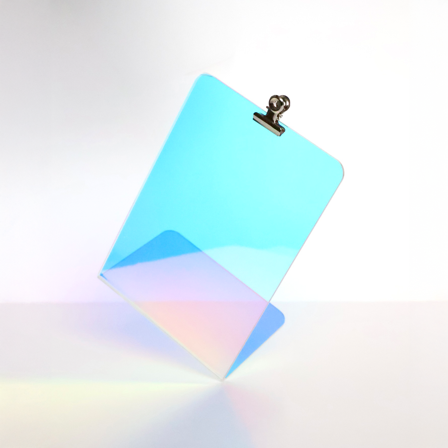 Iridescent flyer and postcard holder 