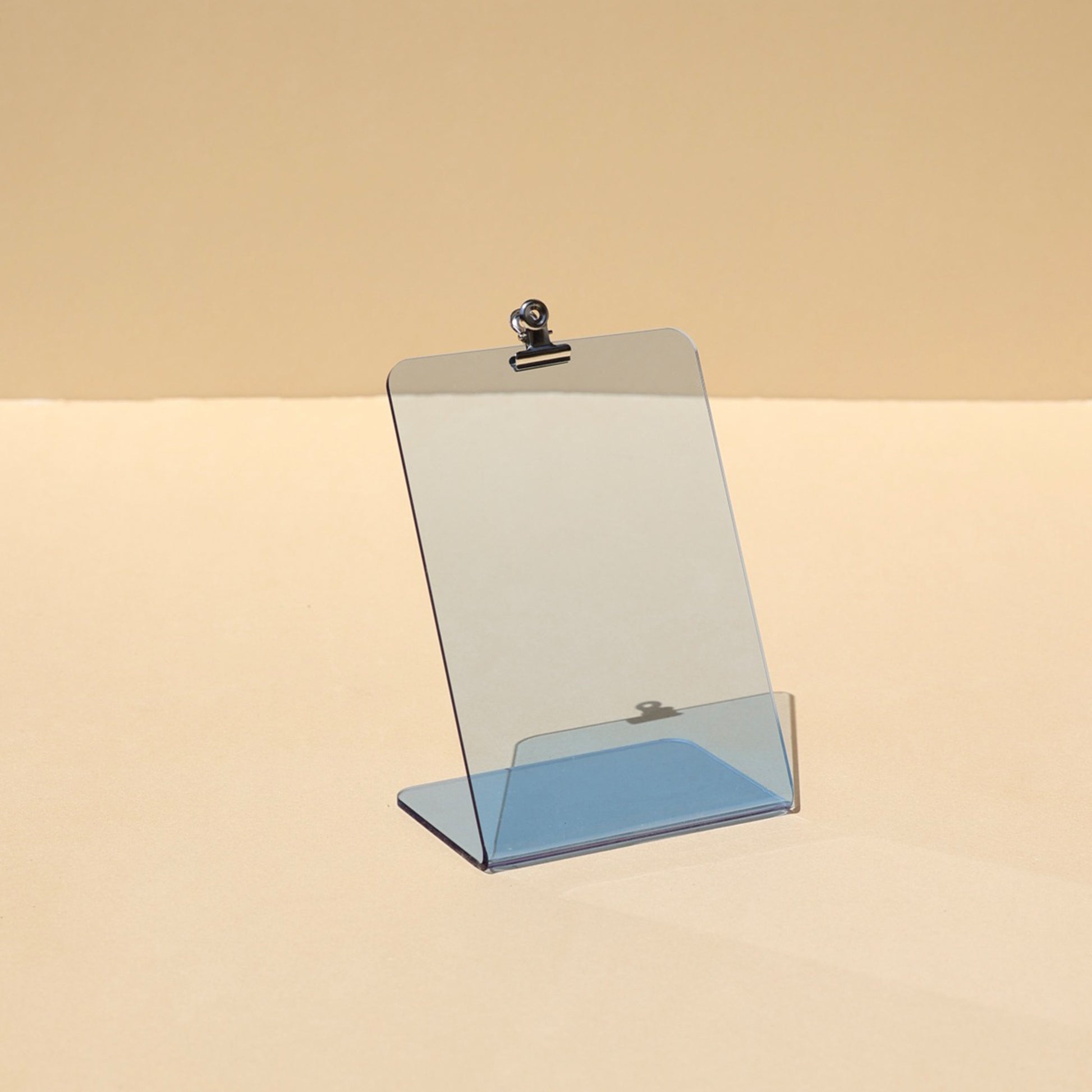 Flyer presentation stand in transparent blue