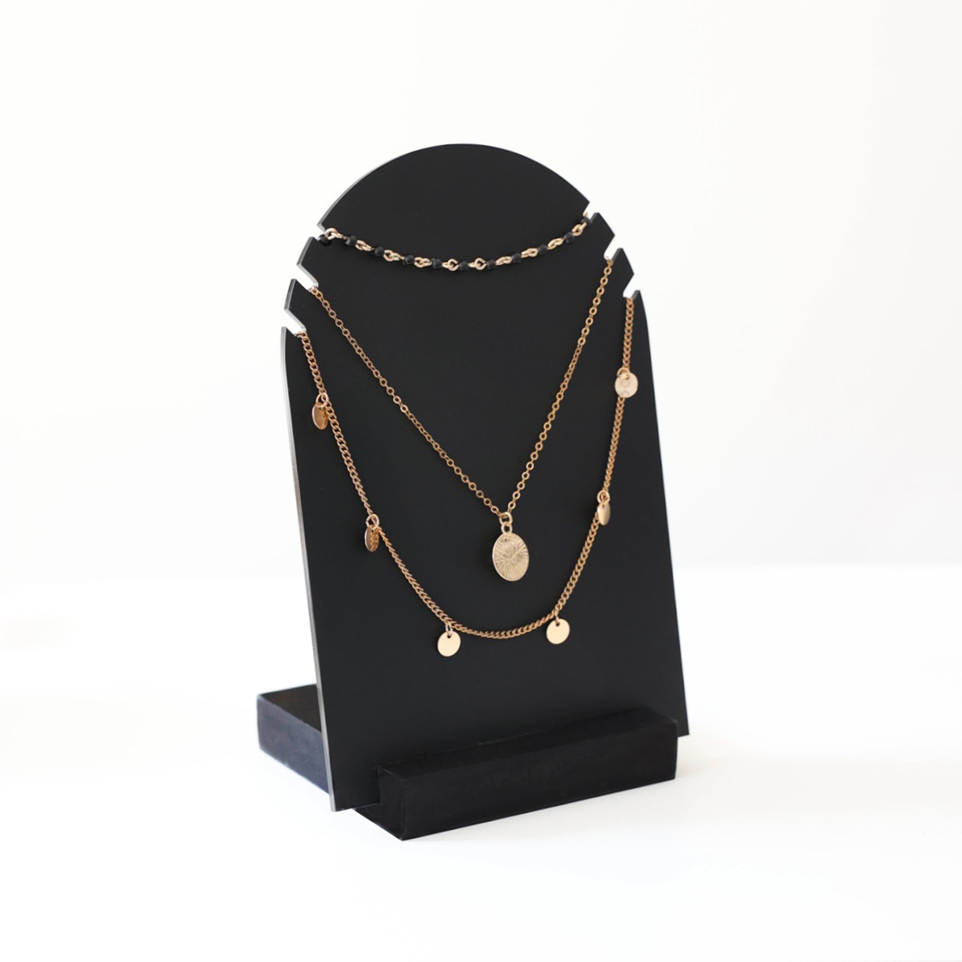 Black display stand for 3 necklaces