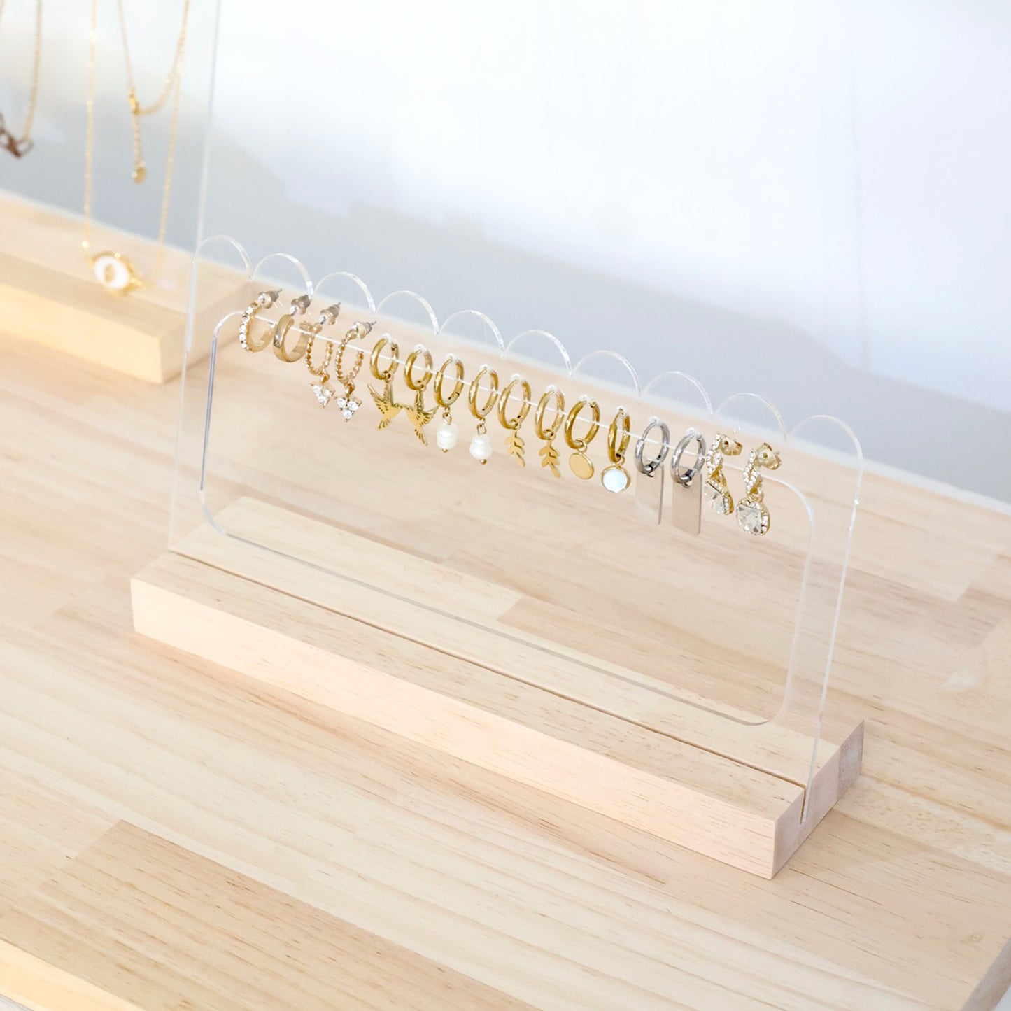 Makk Design earring holder, modern jewelry display in Wood