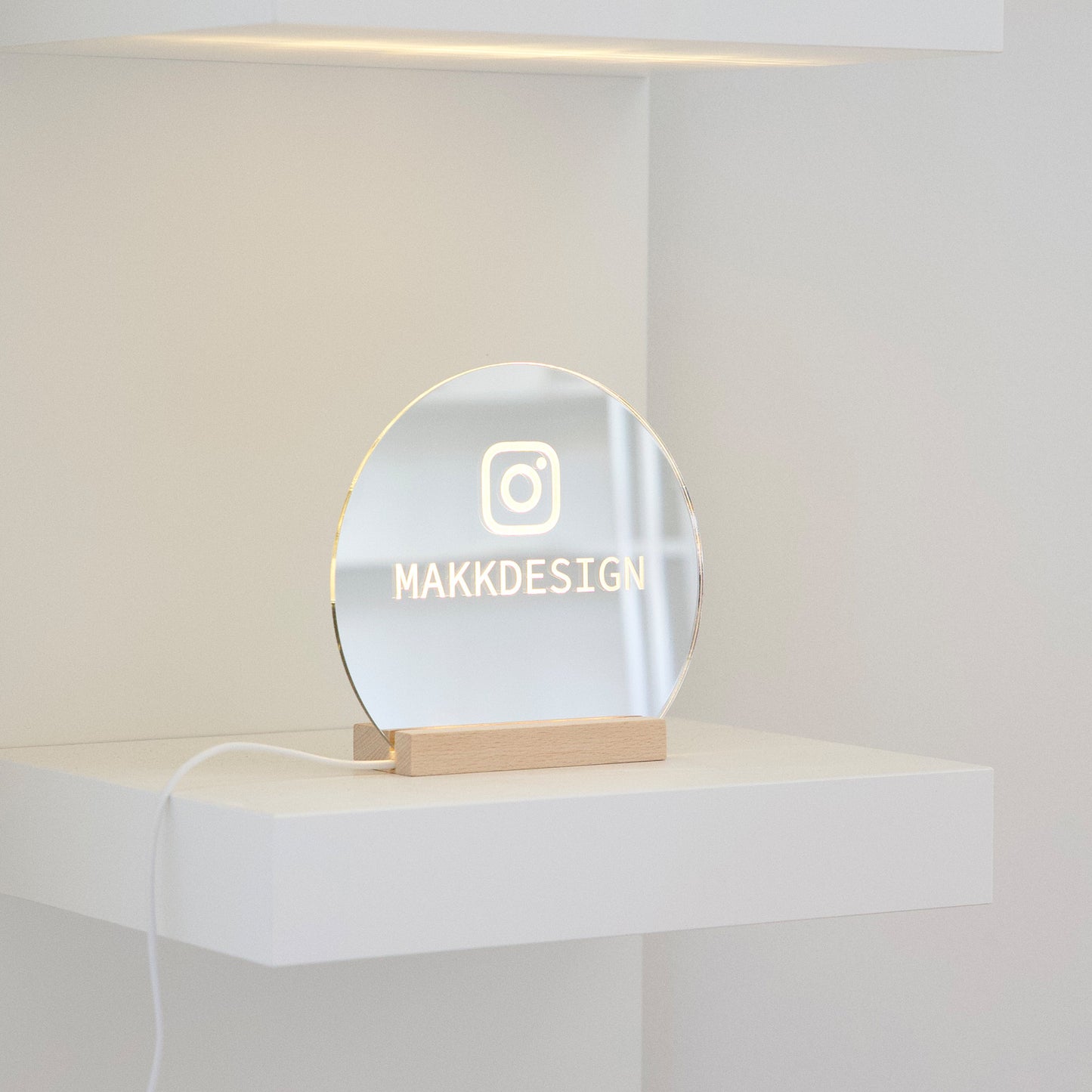 LED mirror with instagram account by Makk Design