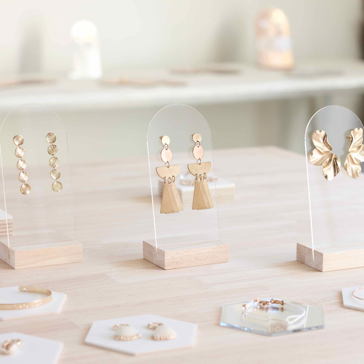 Transparent wooden jewelry holder for designer brand