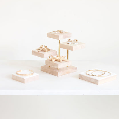 Presentation of modern wooden jewelry