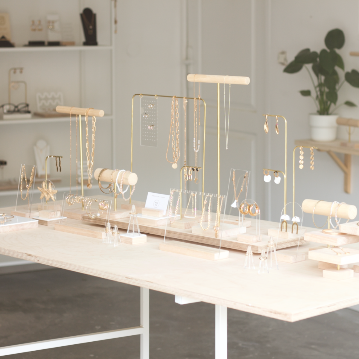 Minimalist jewelry racks and displays