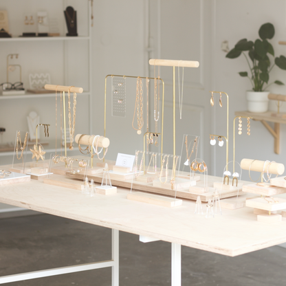 Minimalist jewelry racks and displays