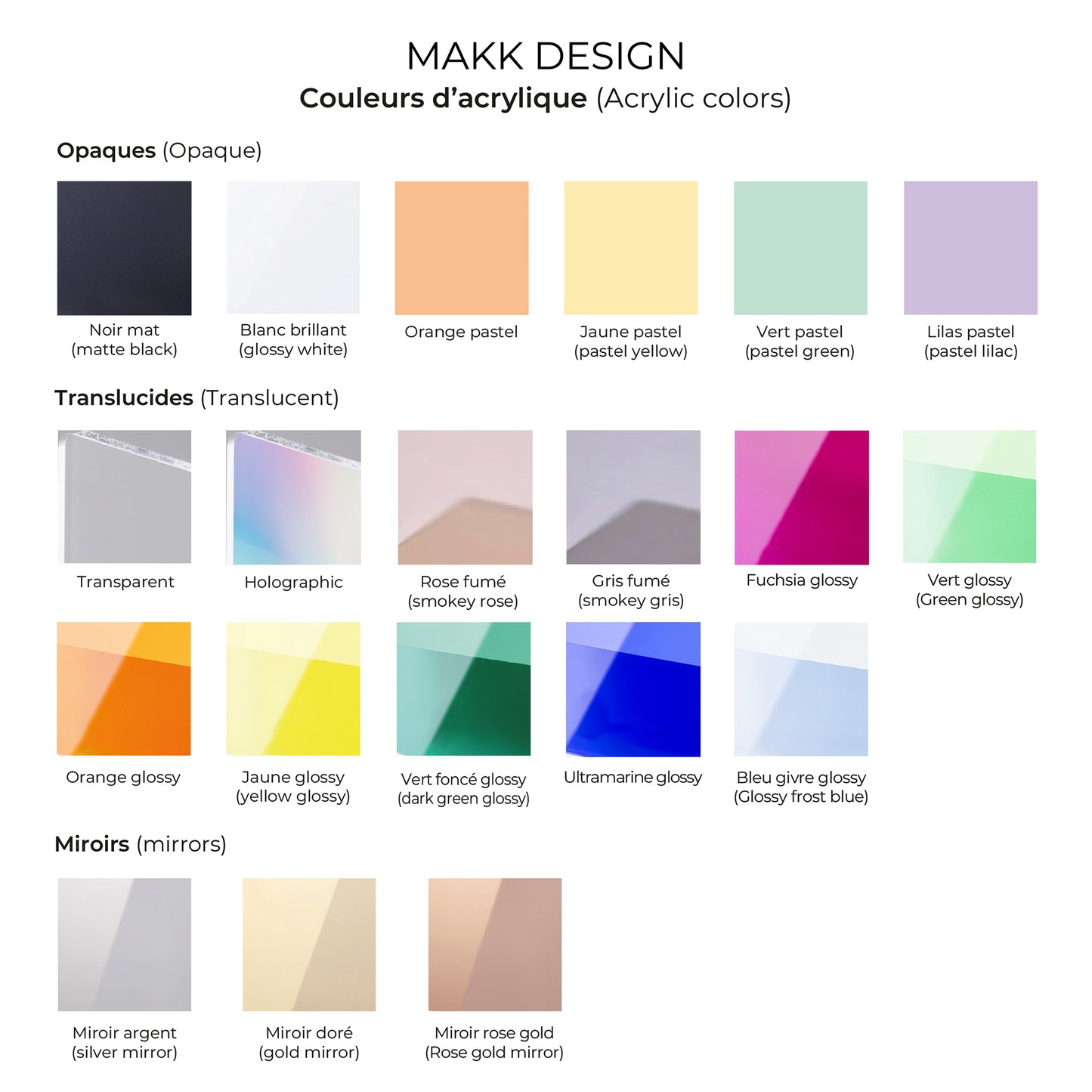 Couleurs d'acrylique disponibles, Makk Design