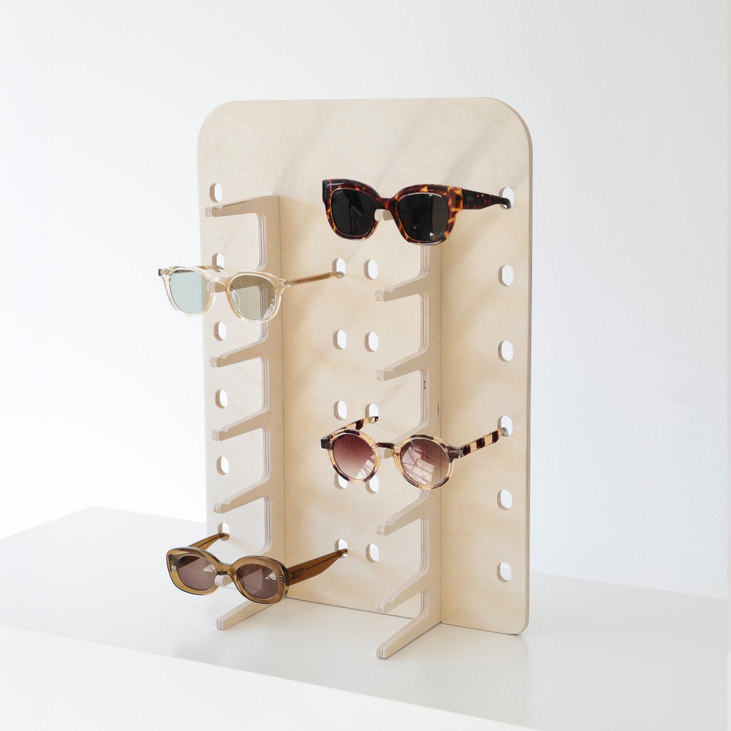 Présentoir en bois pour 12 paires de lunettes, fabriqué en France 