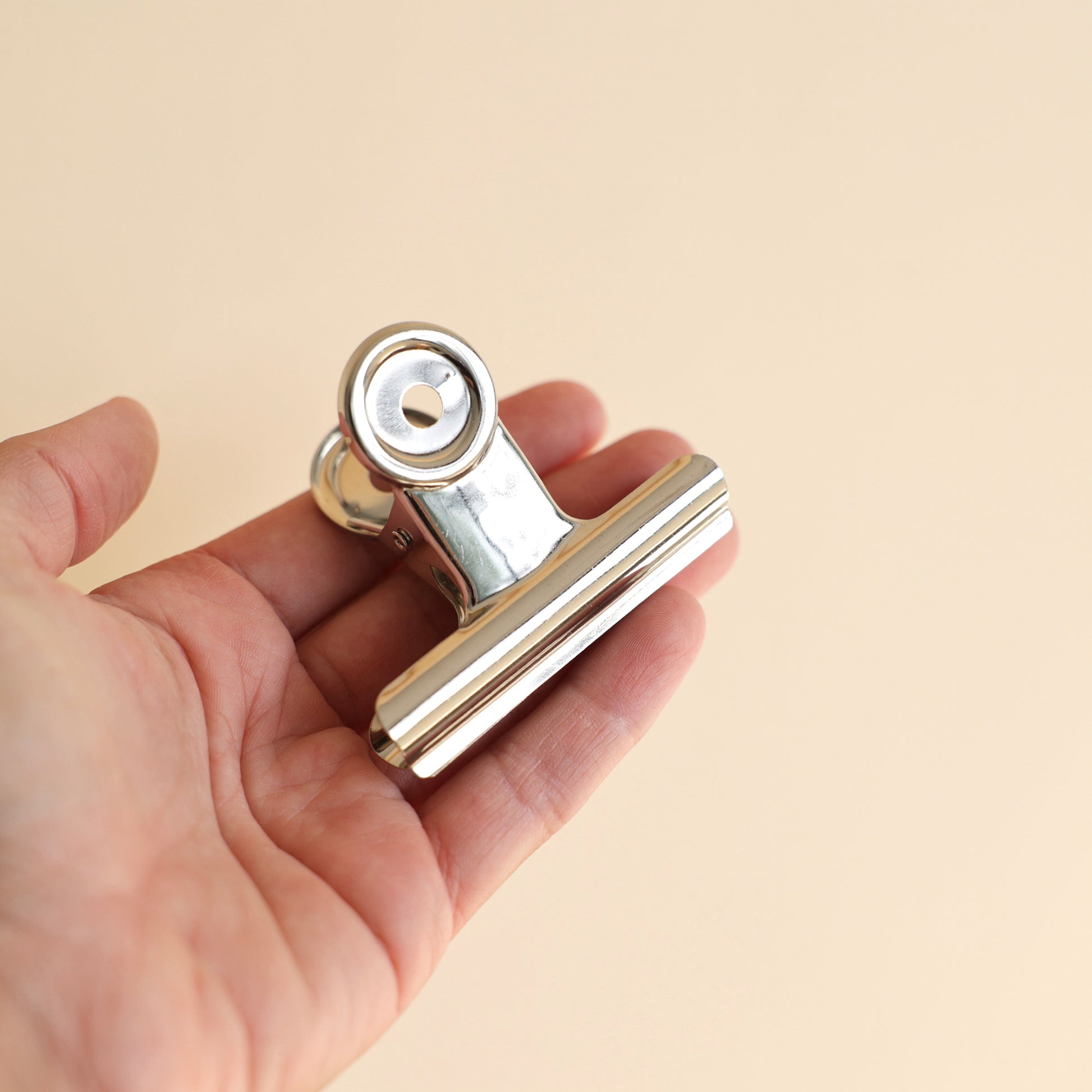 Large pince métallique couleur argent de 6 cm pour fixer un visuel sur présentoir LIAM A4