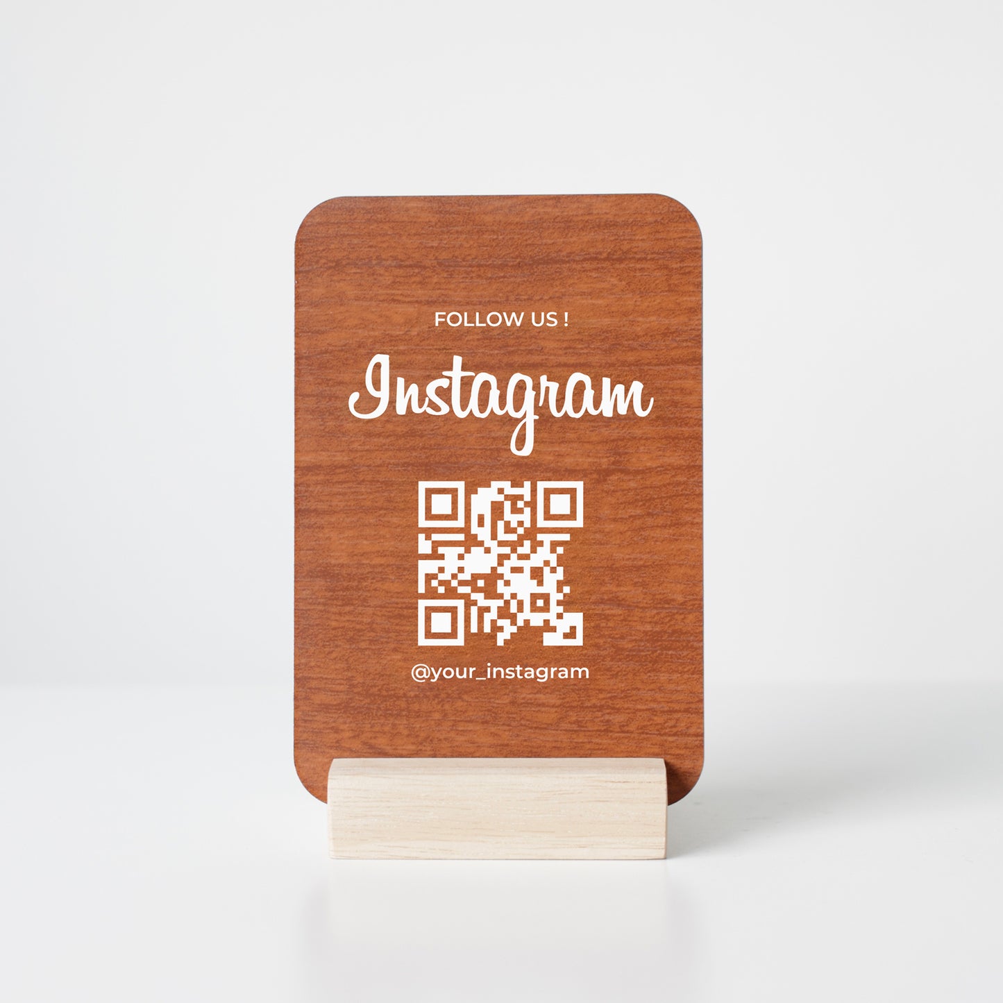 Présentoir promotionnel en bois et acrylique pour augmenter les abonnés Instagram en point de vente