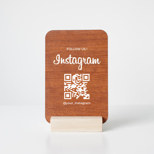 Présentoir promotionnel en bois et acrylique pour augmenter les abonnés Instagram en point de vente