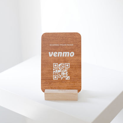 Présentoir en bois avec qr code pour les paiements Velmo