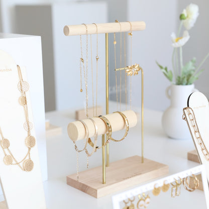 presentoir a bijoux en bois et laiton