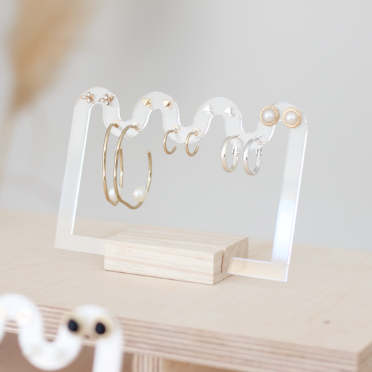 Porte bijoux design en acrylique transparent et bois